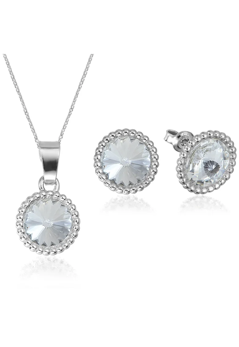 Set Argint 925 placat cu rodiu cu cristale Swarovski® Rivoli Crown 8mm, Alb