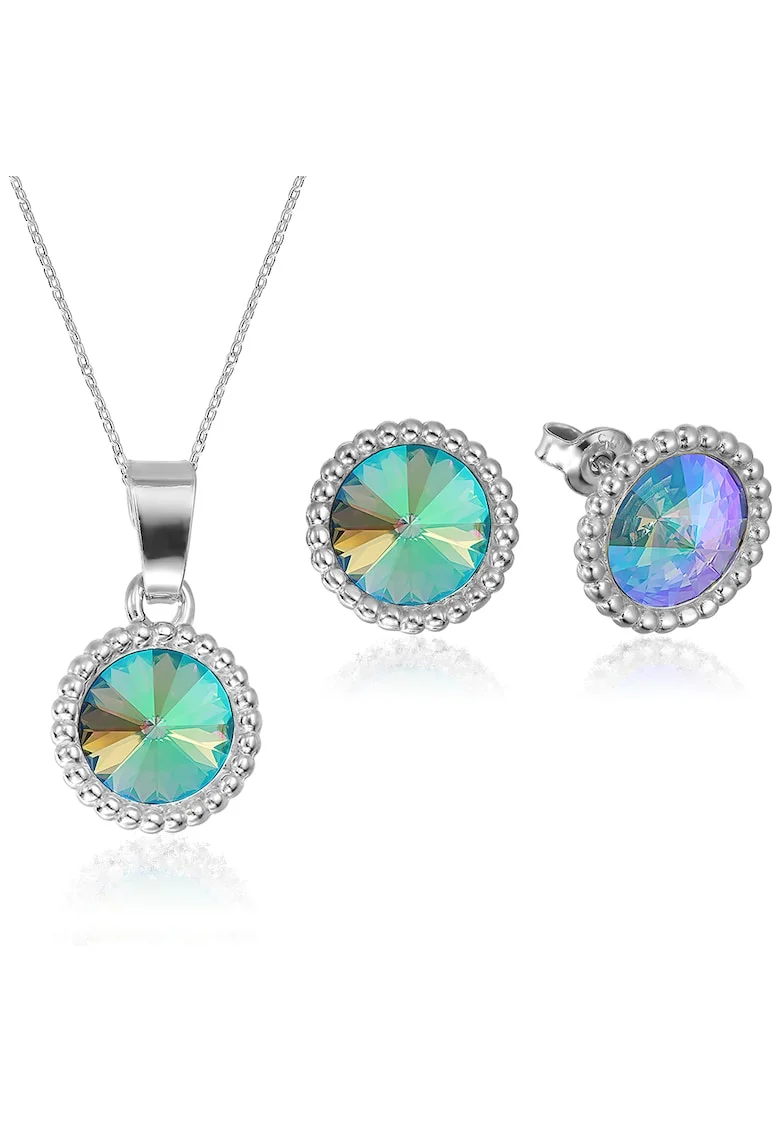 Set Argint 925 placat cu rodiu cu cristale Swarovski® Rivoli Crown 8mm, Iridescent