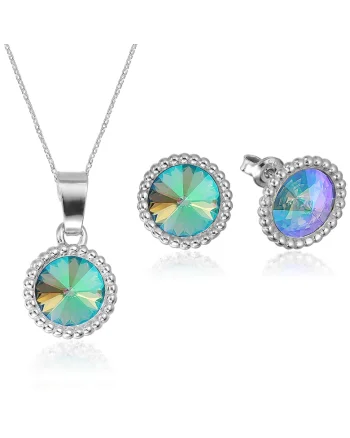 Set Argint 925 placat cu rodiu cu cristale Swarovski® Rivoli Crown 8mm, Iridescent