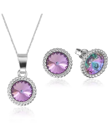 Set Argint 925 placat cu rodiu cu cristale Swarovski® Rivoli Crown 8mm, Lila