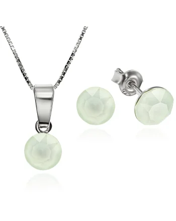 Set Argint 925 placat cu rodiu cu cristale Swarovski® Xirius 6mm Surub + Lant, Verde jad