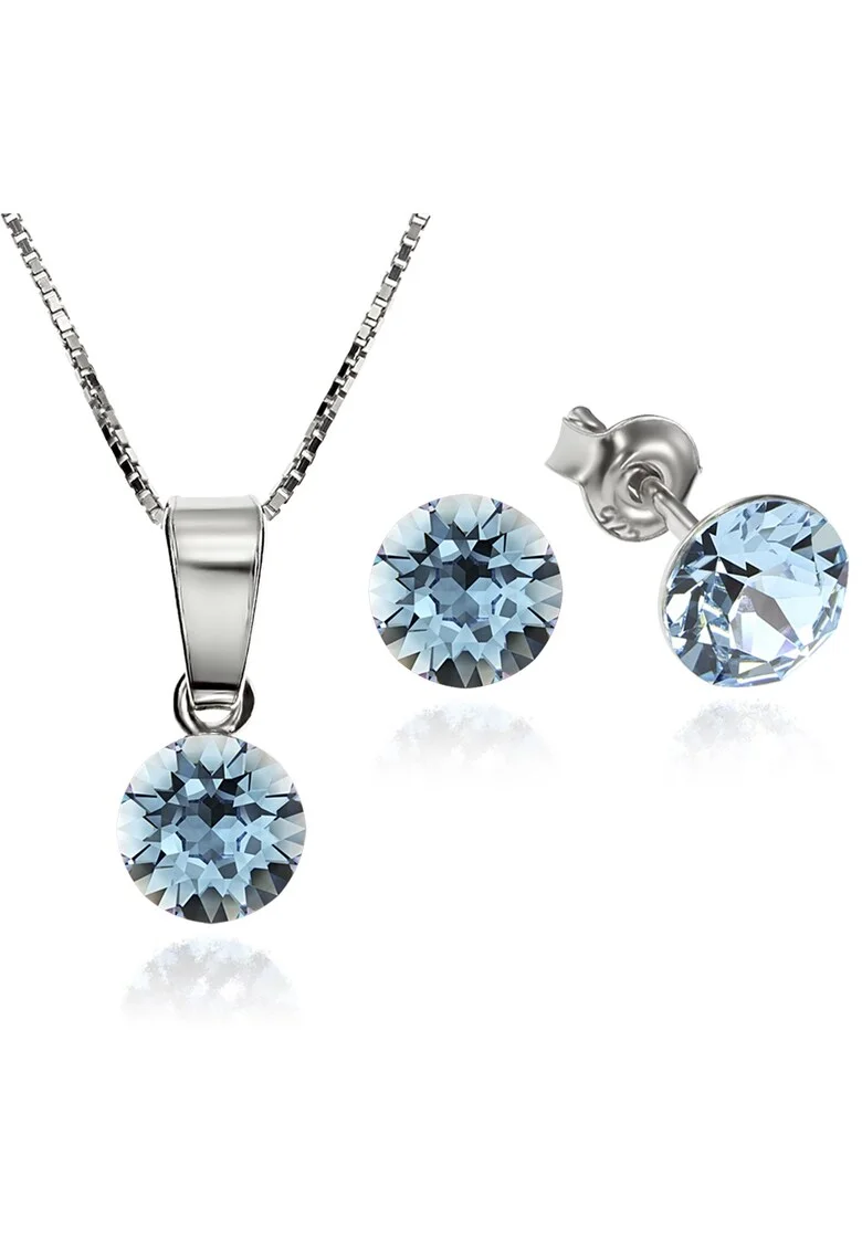 Set Argint 925 placat cu rodiu cu cristale Swarovski® Xirius 6mm Surub + Lant, Albastru/Bleumarin