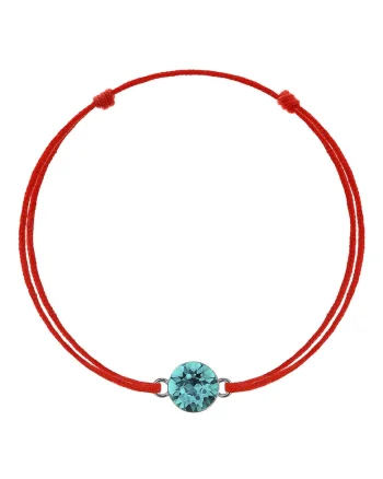 Bratara Kabbalah cu pandantiv din Argint 925 placat cu rodiu si Cristal Swarovski® Xirius 6mm, Blue Zircon (turcoaz)