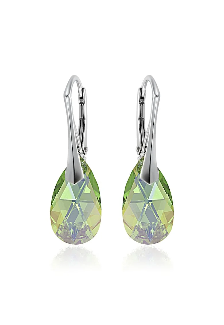 Cercei Argint 925 placat cu rodiu cu cristale Swarovski® Pear 16 mm, Verde deschis