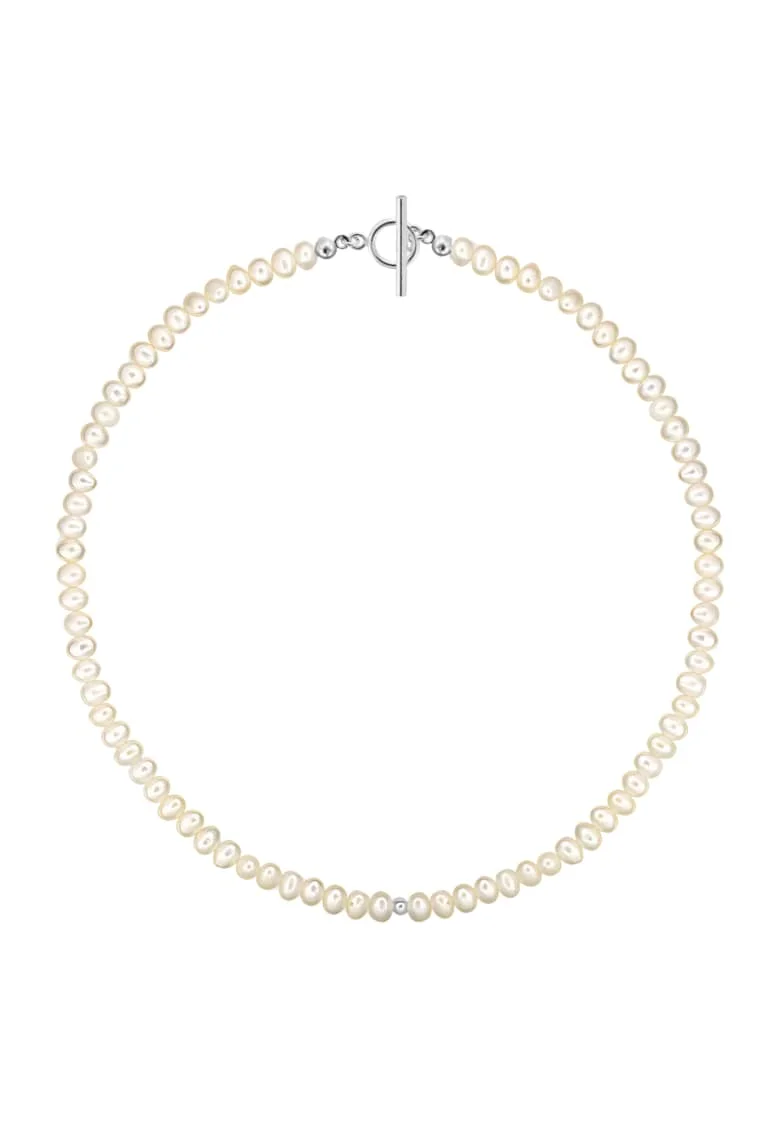 Colier ag.925 cu perle de cultura albe rotunde 6mm, inchizatoare toggle S, Perle albe