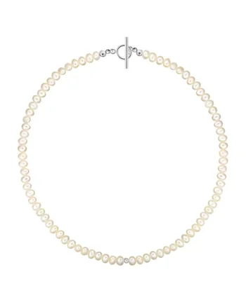 Colier ag.925 cu perle de cultura albe rotunde 6mm, inchizatoare toggle S, Perle albe