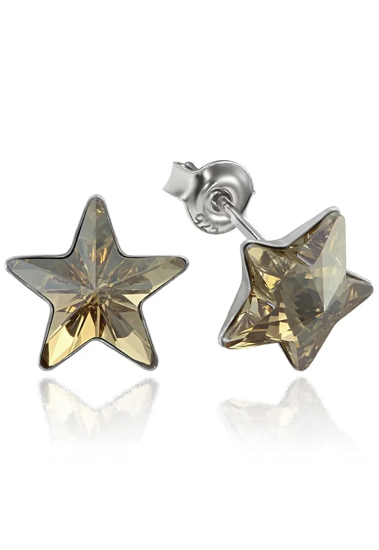 Cercei Argint 925 placat cu rodiu cu cristale Swarovski® Star, 10mm, Surub, Auriu
