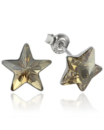 Cercei Argint 925 placat cu rodiu cu cristale Swarovski® Star, 10mm, Surub, Auriu