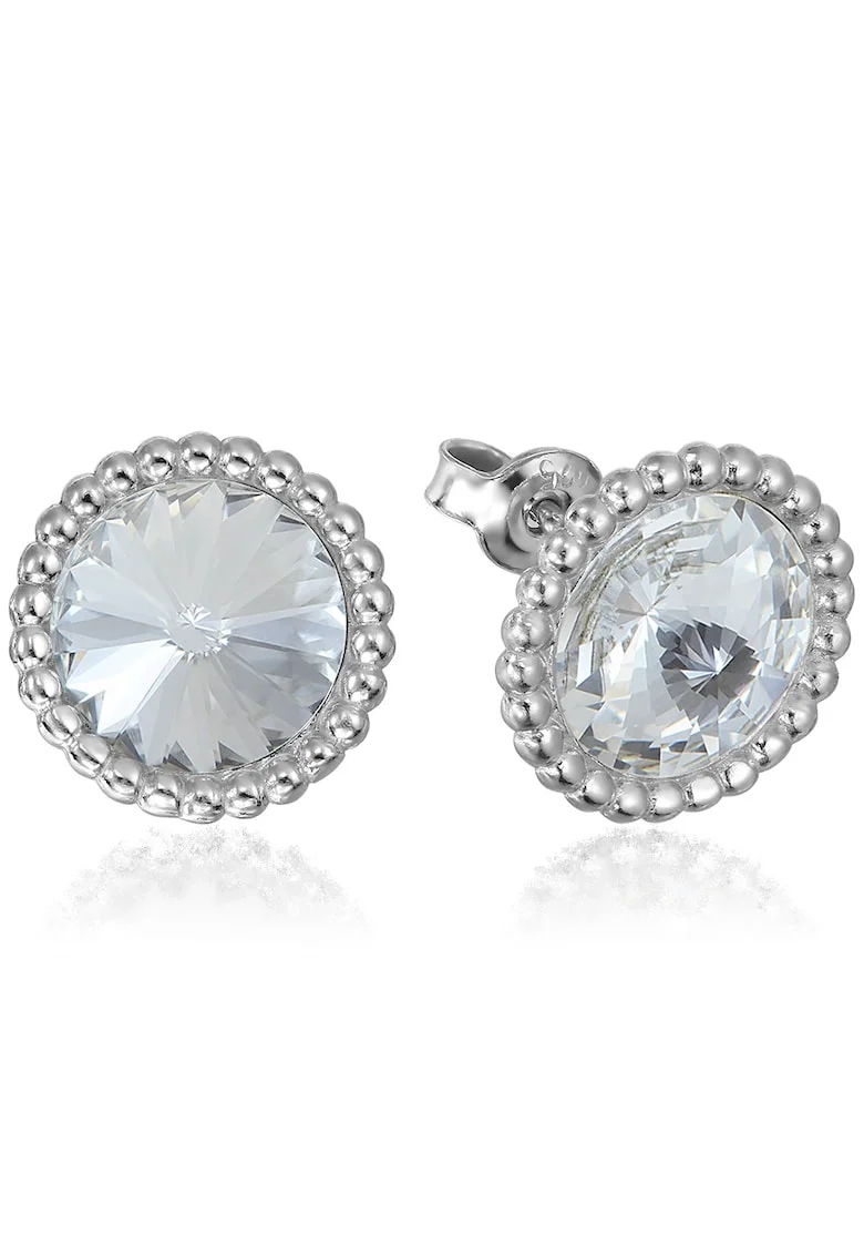 Cercei Argint 925 placat cu rodiu cu cristale Swarovski® Rivoli Crown 8mm Surub, Alb/Crystal