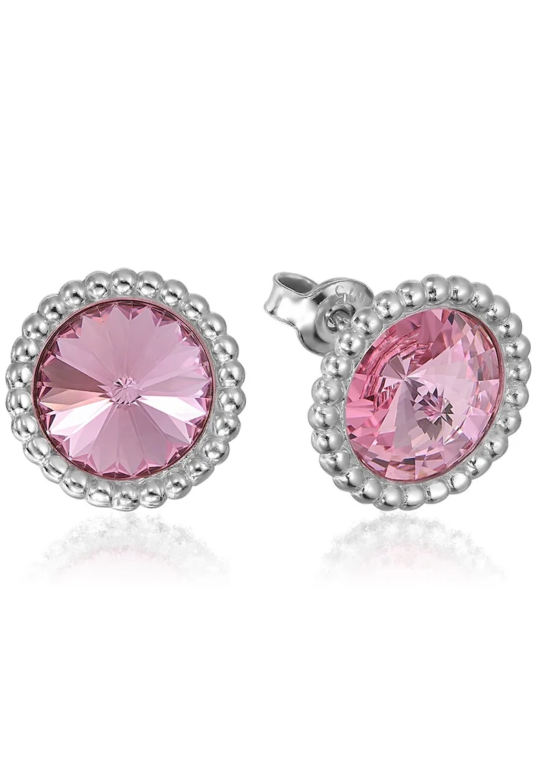 Cercei Argint 925 placat cu rodiu cu cristale Swarovski® Rivoli Crown 8mm Surub, Roz
