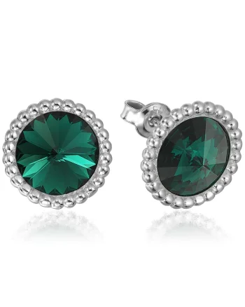 Cercei Argint 925 placat cu rodiu cu cristale Swarovski® Rivoli Crown 8mm Surub, Verde