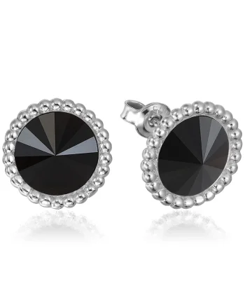 Cercei Argint 925 placat cu rodiu cu cristale Swarovski® Rivoli Crown 8mm Surub, Negru