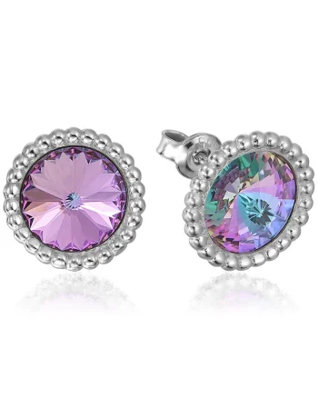 Cercei Argint 925 placat cu rodiu cu cristale Swarovski® Rivoli Crown 8mm Surub, Violet