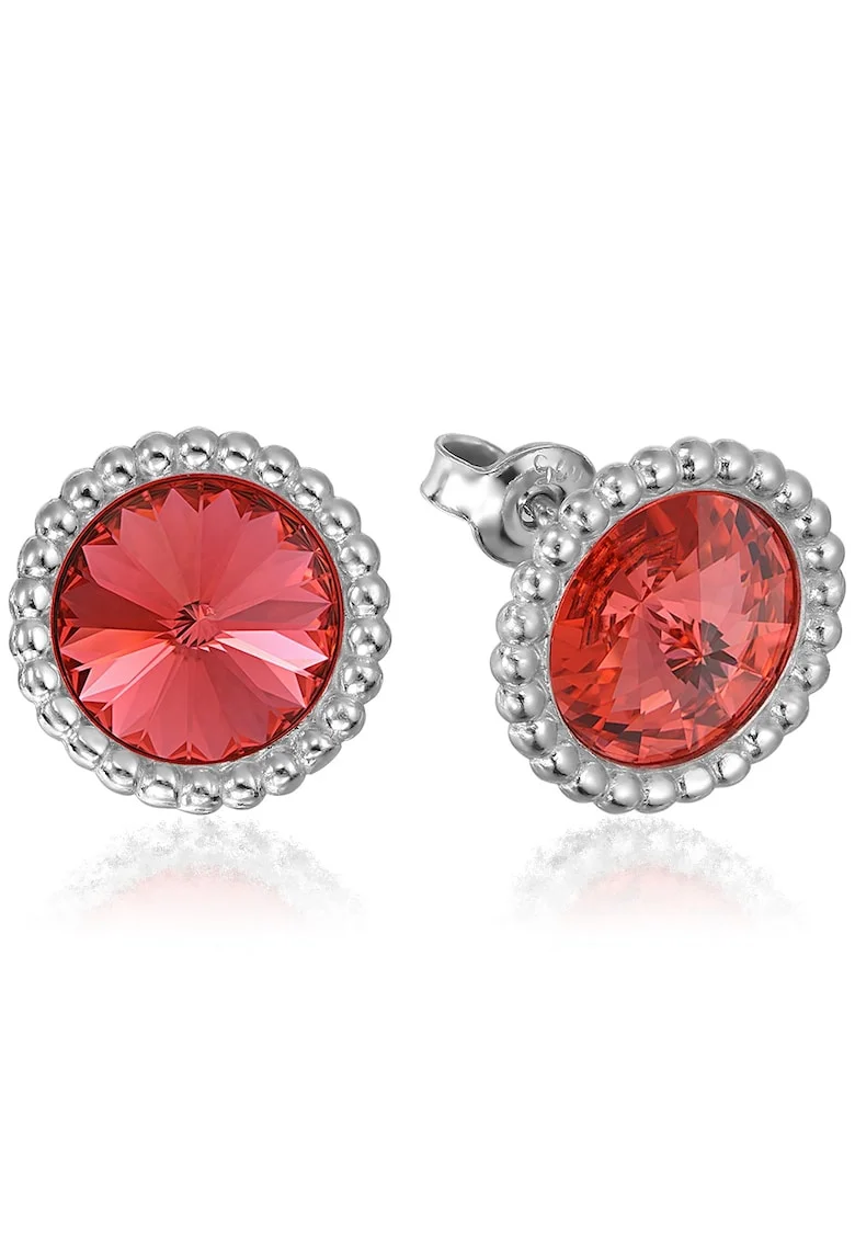 Cercei Argint 925 placat cu rodiu cu cristale Swarovski® Rivoli Crown 8mm Surub, Rosu/Portocaliu