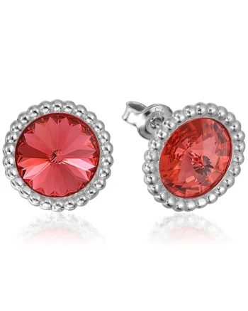 Cercei Argint 925 placat cu rodiu cu cristale Swarovski® Rivoli Crown 8mm Surub, Rosu/Portocaliu