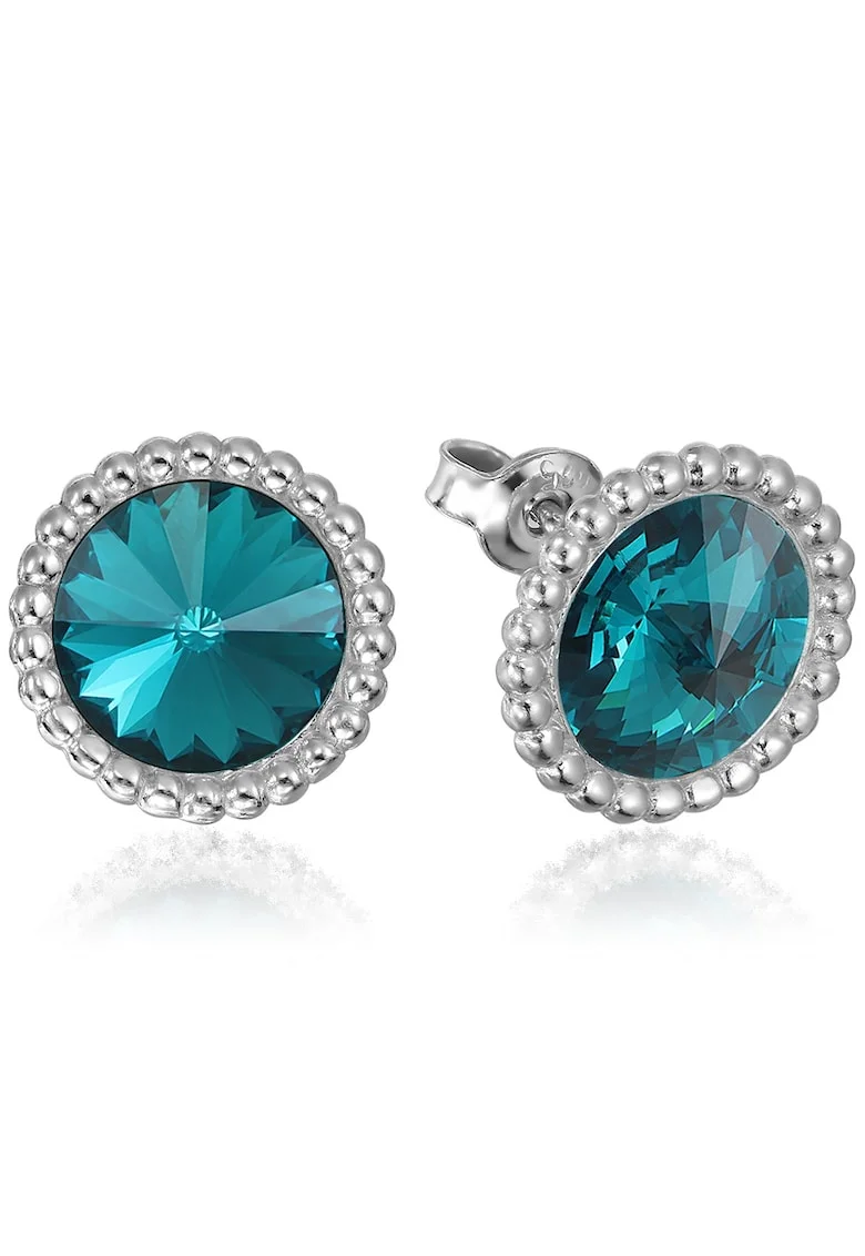 Cercei Argint 925 placat cu rodiu cu cristale Swarovski® Rivoli Crown 8mm Surub, Albastru zircon