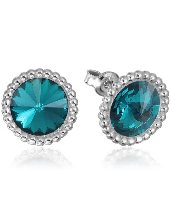 Cercei Argint 925 placat cu rodiu cu cristale Swarovski® Rivoli Crown 8mm Surub, Albastru zircon