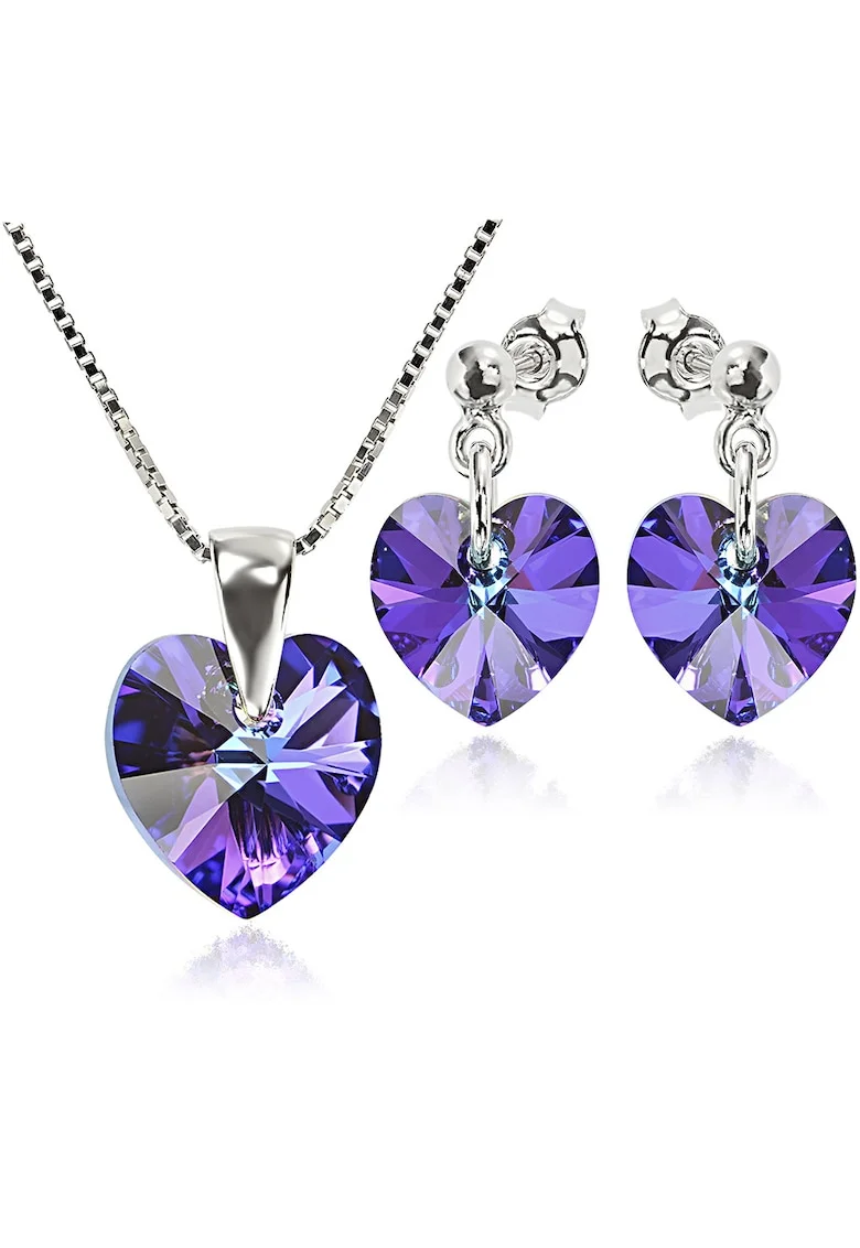 Set Argint 925 placat cu rodiu cu cristale Swarovski® Heart 10 mm Surub + Lant, Mov