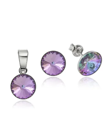 Set Argint 925 placat cu rodiu cu cristale Swarovski® Rivoli 8mm, Violet/Multicolor