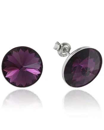 Cercei Argint 925 placat cu rodiu cu cristale Swarovski® Rivoli 12mm, Ametist