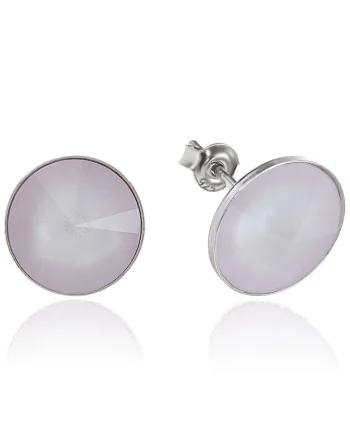 Cercei Argint 925 placat cu rodiu cu cristale Swarovski® Rivoli 12mm, Roz pudrat