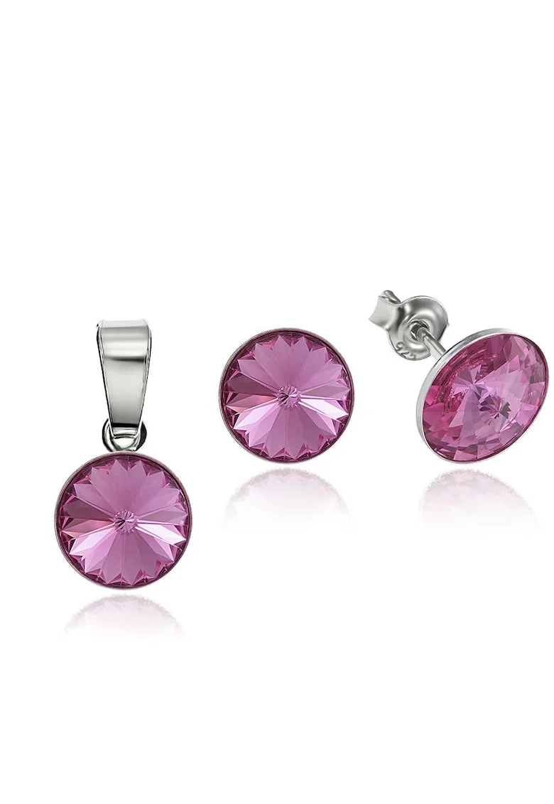 Set Argint 925 placat cu rodiu cu cristale Swarovski® Rivoli 8mm, Roz