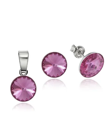 Set Argint 925 placat cu rodiu cu cristale Swarovski® Rivoli 8mm, Roz