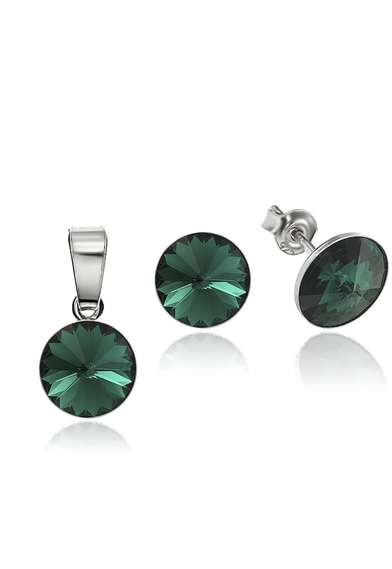 Set Argint 925 placat cu rodiu cu cristale Swarovski® Rivoli 8mm, Verde inchis