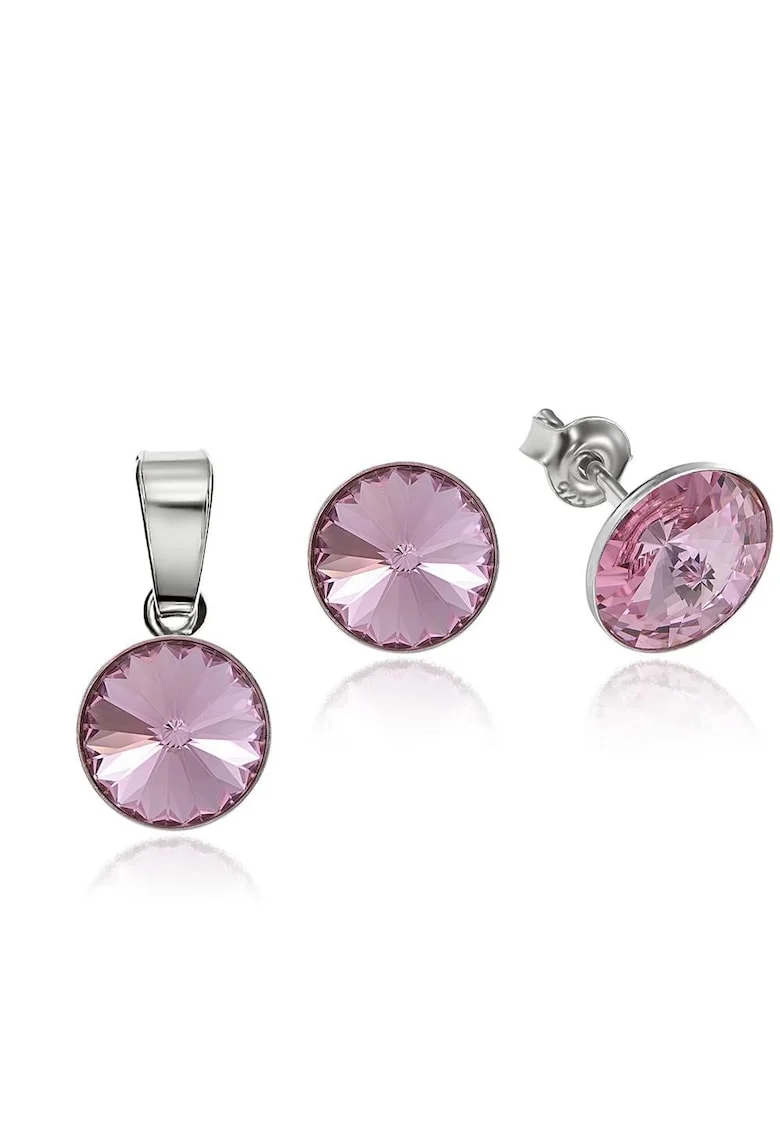 Set Argint 925 placat cu rodiu cu cristale Swarovski® Rivoli 8mm, Roz deschis