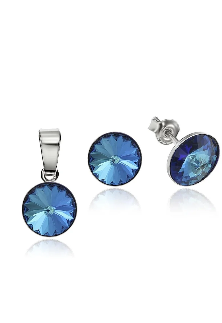 Set Argint 925 placat cu rodiu cu cristale Swarovski® Rivoli 8mm, Bleumarin