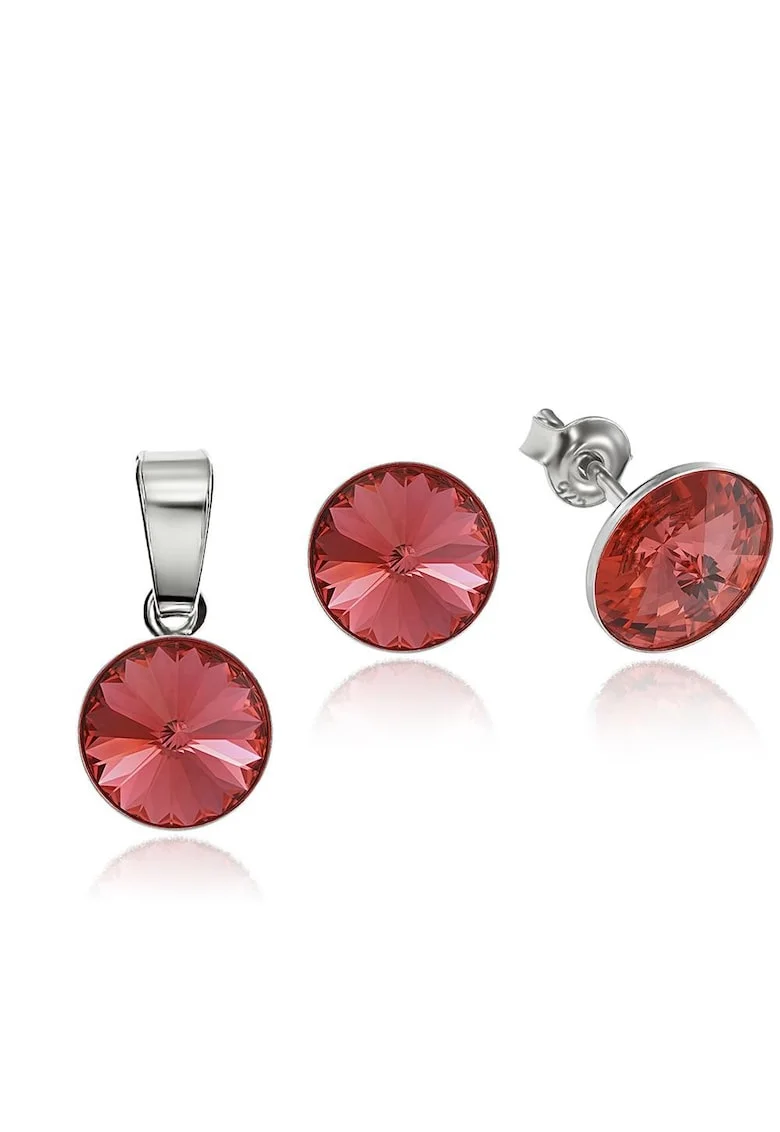 Set Argint 925 placat cu rodiu cu cristale Swarovski® Rivoli 8mm, Rosu/Portocaliu