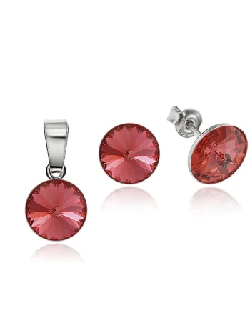 Set Argint 925 placat cu rodiu cu cristale Swarovski® Rivoli 8mm, Rosu/Portocaliu