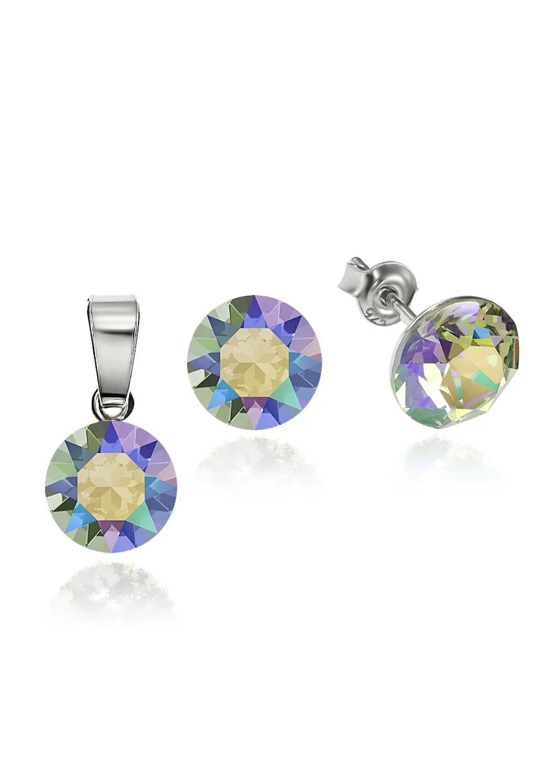 Set Argint 925 placat cu rodiu cu cristale Swarovski® 8mm, Violet/Multicolor