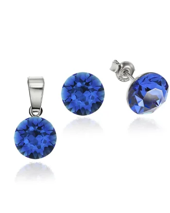 Set Argint 925 placat cu rodiu cu cristale Swarovski® 8mm, Albastru royal