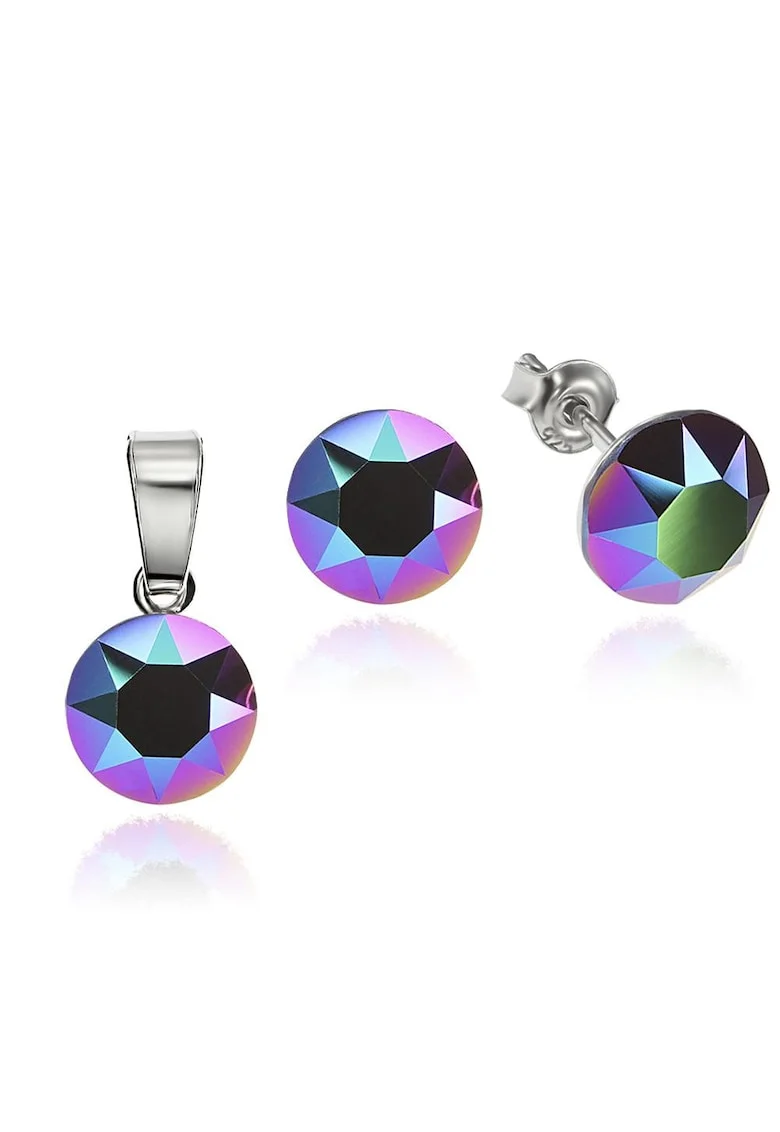 Set Argint 925 placat cu rodiu cu cristale Swarovski® 8mm, Mov/Multicolor