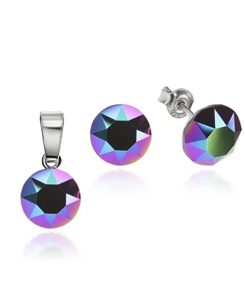 Set Argint 925 placat cu rodiu cu cristale Swarovski® 8mm, Mov/Multicolor