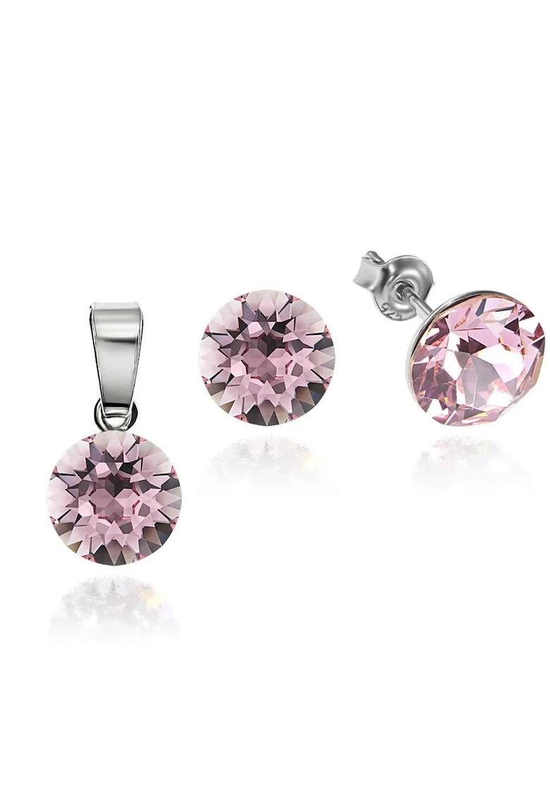 Set Argint 925 placat cu rodiu cu cristale Swarovski® 8mm, Roz deschis