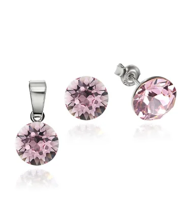 Set Argint 925 placat cu rodiu cu cristale Swarovski® 8mm, Roz deschis