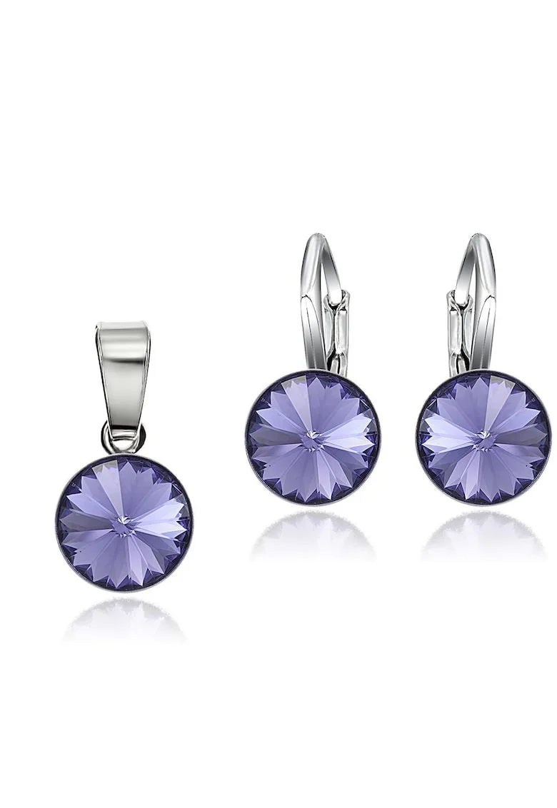 Set Argint 925 placat cu rodiu cu cristale Swarovski® Rivoli 8mm LRS, Violet inchis