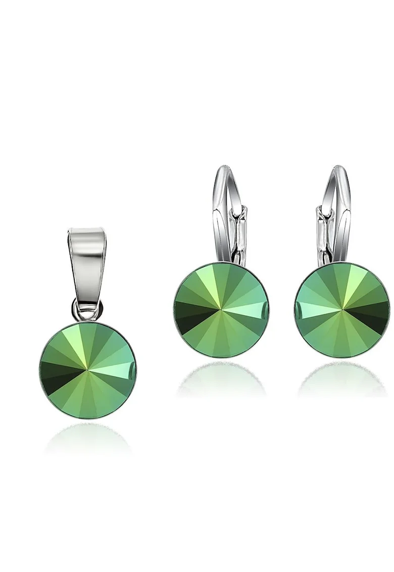 Set Argint 925 placat cu rodiu cu cristale Swarovski® Rivoli 8mm LRS, Verde metalizat