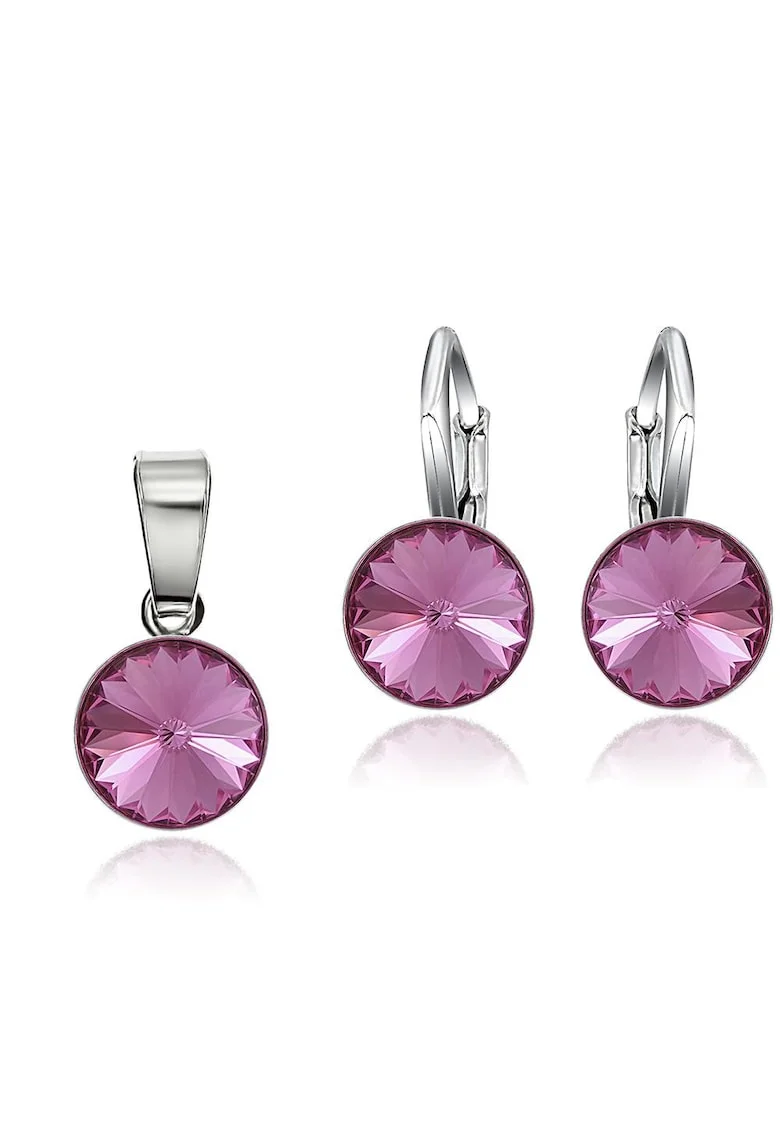 Set Argint 925 placat cu rodiu cu cristale Swarovski® Rivoli 8mm LRS, Roz inchis