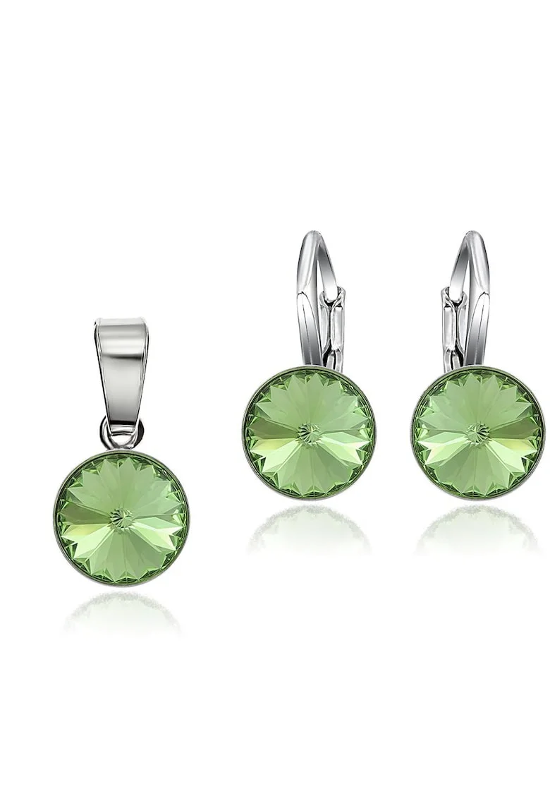 Set Argint 925 placat cu rodiu cu cristale Swarovski® Rivoli 8mm LRS, Verde deschis