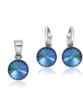 Set Argint 925 placat cu rodiu cu cristale Swarovski® Rivoli 8mm LRS, Bleumarin