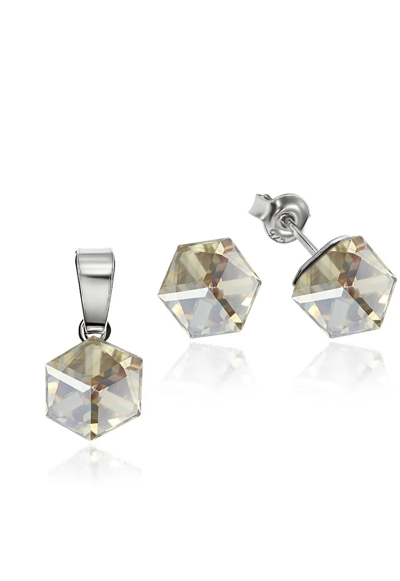 Set Argint 925 placat cu rodiu cu cristale Swarovski® Cubic 6mm, Surub, Auriu