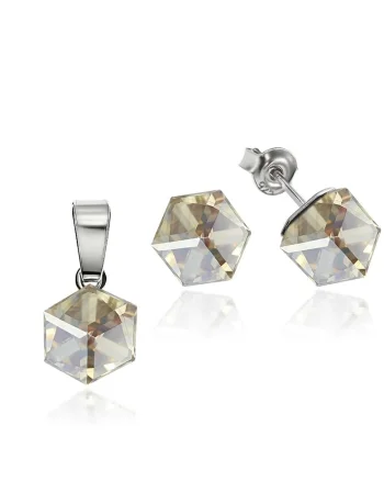 Set Argint 925 placat cu rodiu cu cristale Swarovski® Cubic 6mm, Surub, Auriu