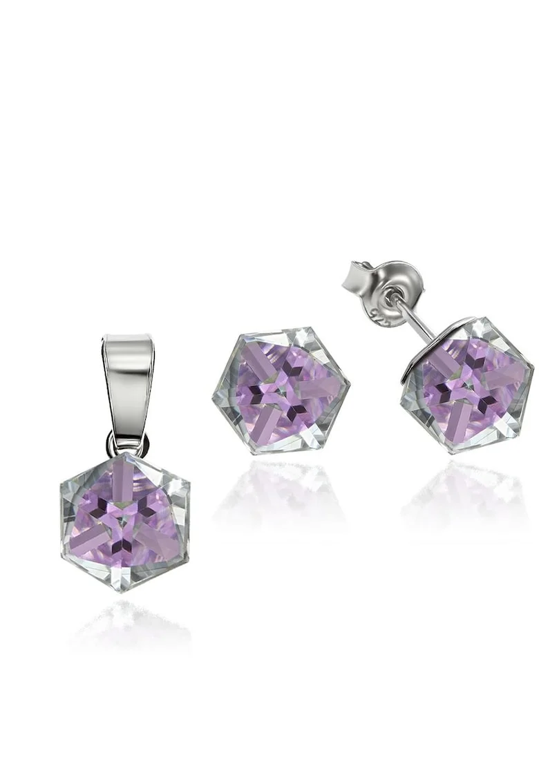 Set Argint 925 placat cu rodiu cu cristale Swarovski® Cubic 6mm, Surub, Violet/Multicolor