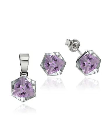 Set Argint 925 placat cu rodiu cu cristale Swarovski® Cubic 6mm, Surub, Violet/Multicolor