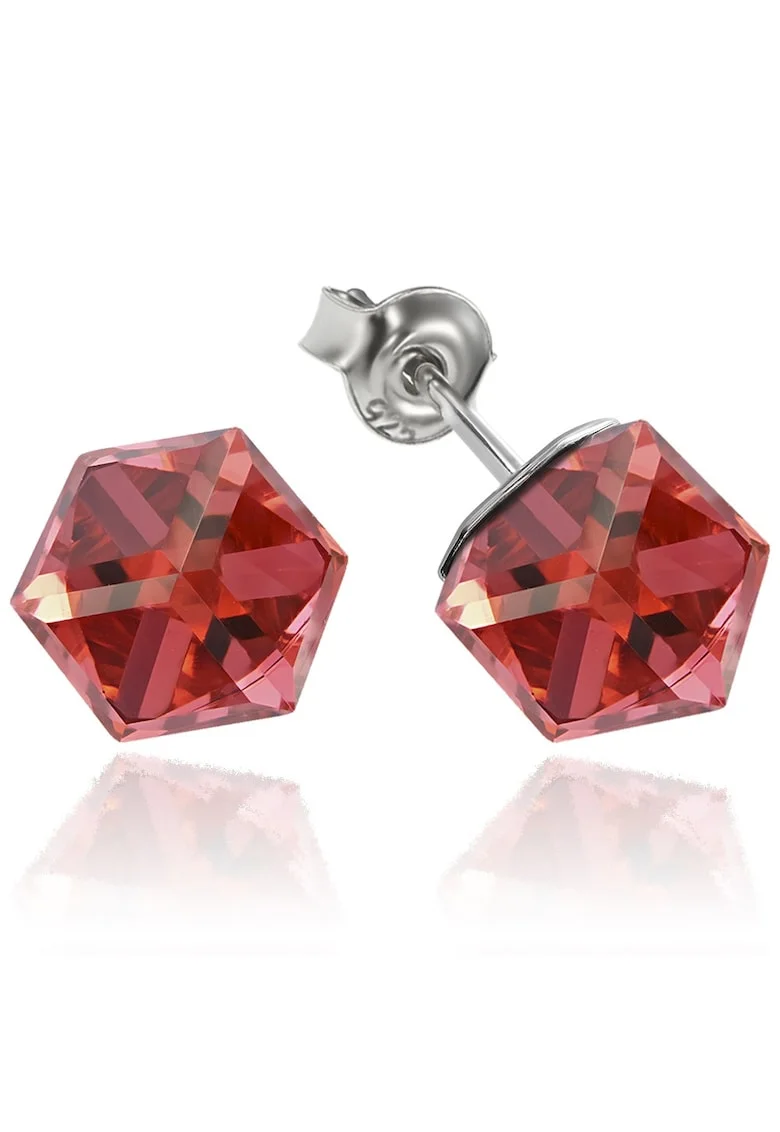 Cercei Argint 925 placat cu rodiu cu cristale Swarovski® Cubic 6mm, Surub, Rosu/Portocaliu
