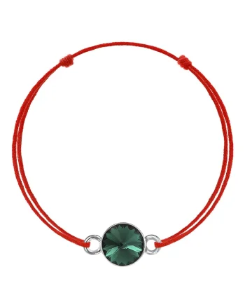 Bratara Kabbalah cu pandantiv din Argint 925 placat cu rodiu si Cristal Swarovski® Rivoli 8mm, Verde