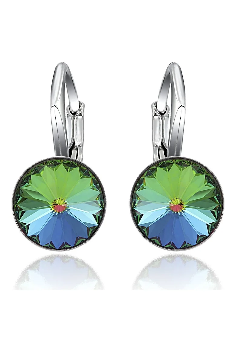 Cercei Argint 925 placat cu rodiu cu cristale Swarovski® Rivoli Leverback 8mm, Verde/Albastru